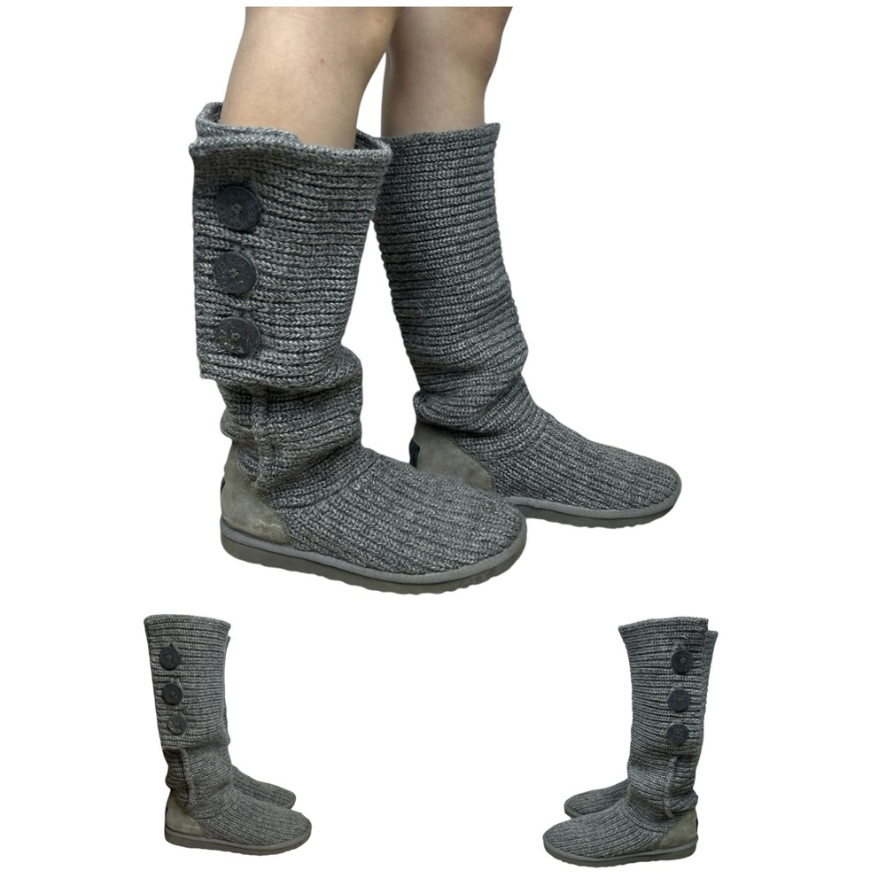 UGG Gray Knit Button-Accent Knee Boots